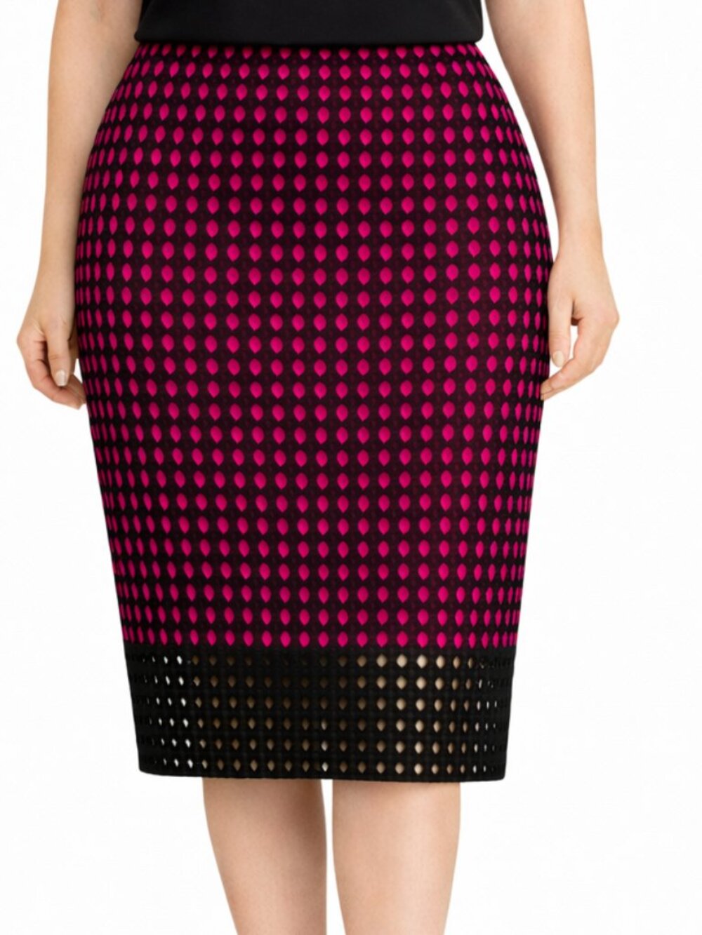 Halogen Pink Black Eyelet Pencil Skirt Size 10 NWT $79